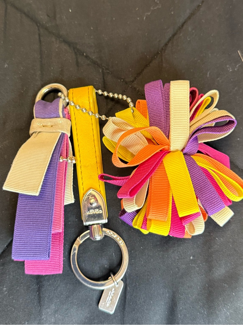 Coach Multicolor Ribbon Pom Pom Bag Charm & Tassel Keychain
